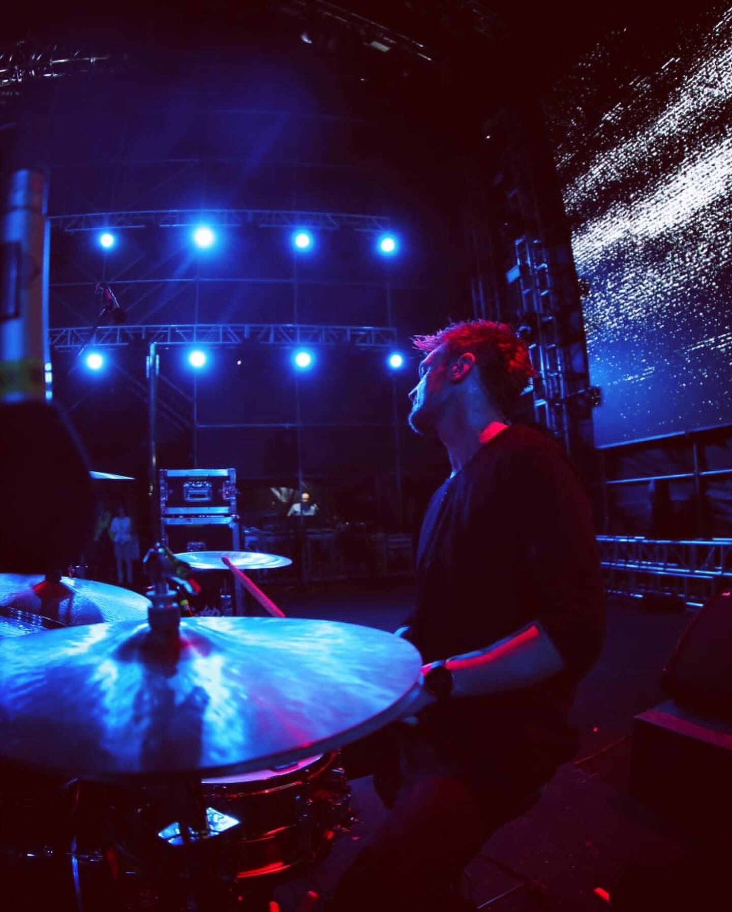 Drum performance from a close stage angle